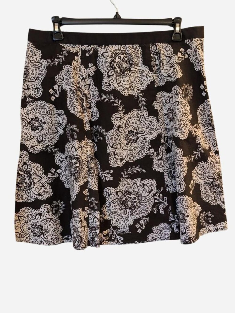 Talbots Paisley Floral A-Line Skirt Brown White Grosgrain Ribbon Waist Size 18
